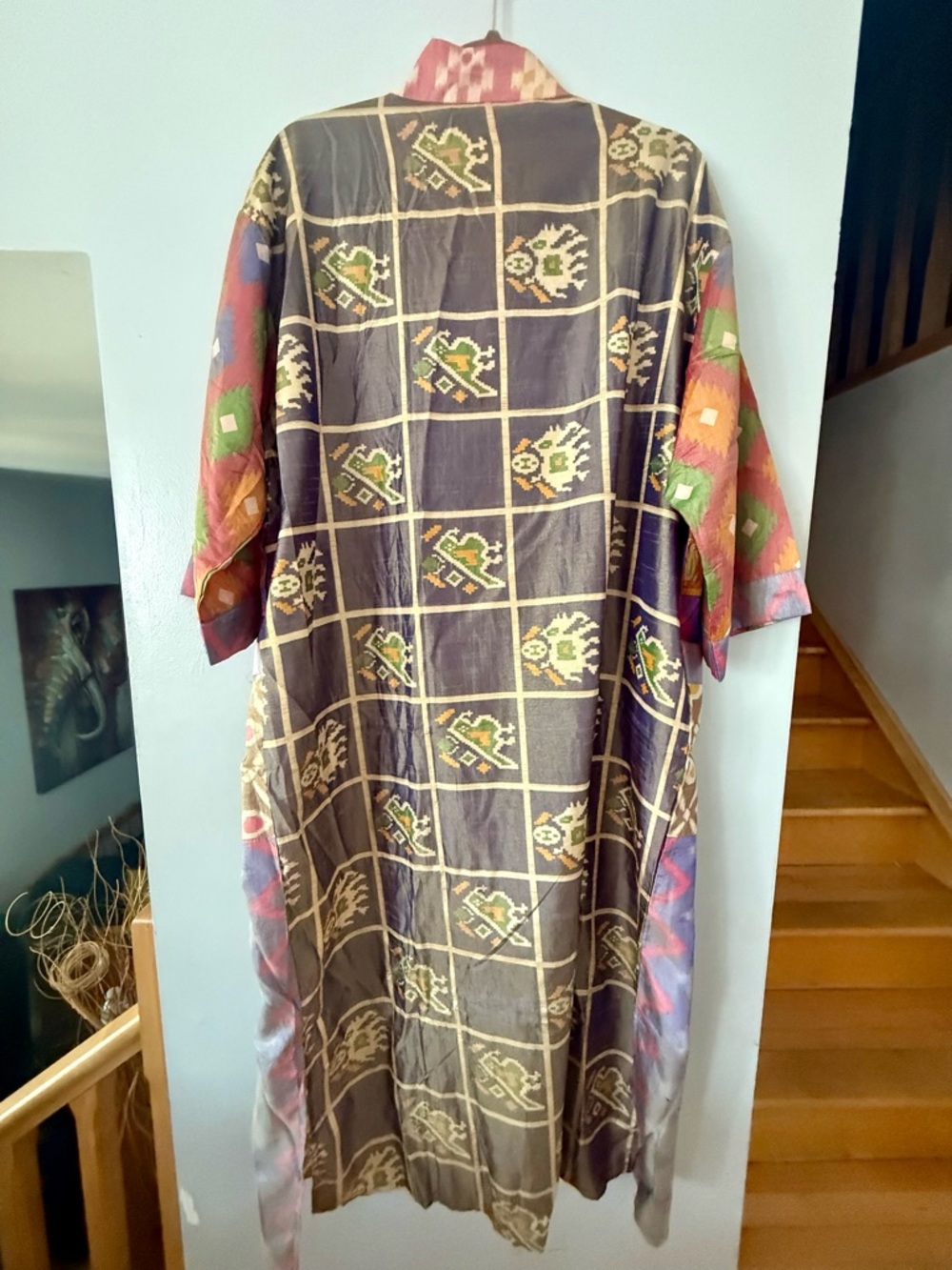 Patchwork Multi Color Robe Silk Saree Kimono Women’s Robe - Picture 6 of 6